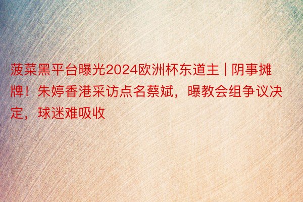 菠菜黑平台曝光2024欧洲杯东道主 | 阴事摊牌！朱婷香港采访点名蔡斌，曝教会组争议决定，球迷难吸收